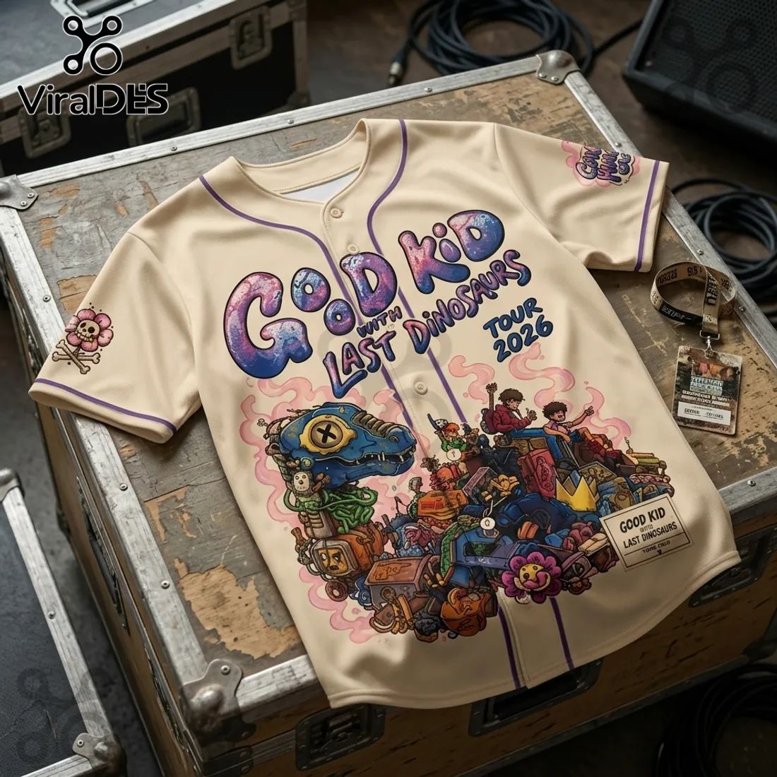 Good Kid x Last Dinosaurs 2026 Tour Beige Baseball Jersey baseball jersey product view 2