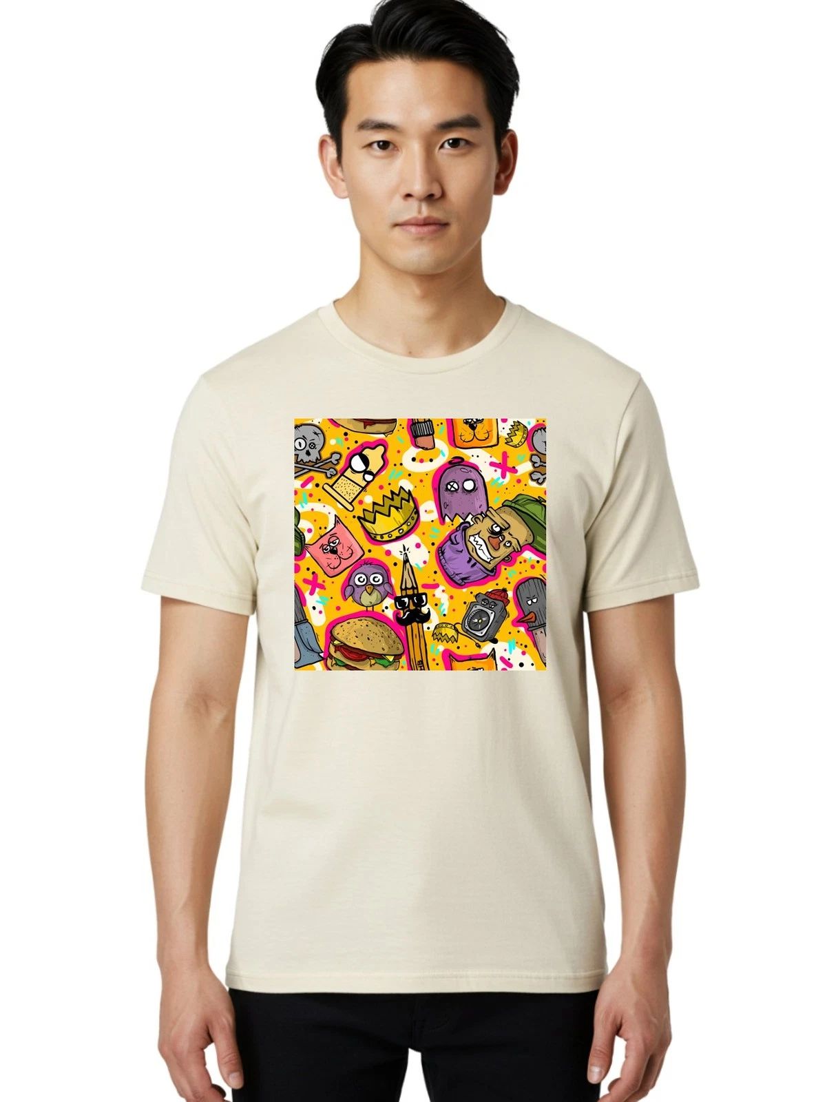 Kawaii-Characters Mens Graphic Tee, 100% Cotton, Casual Summer Wear Unisex T-shirt, Sweatshirt, Hoodie, Long Sleeve Tee - T-Shirt, Sweatshirt, Hoodie