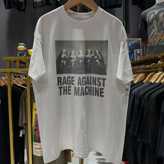 90s RATM Nuns And Guns Washed T-Shirt White M Unisex T-shirt, Sweatshirt, Hoodie, Long Sleeve Tee - T-Shirt, Sweatshirt, Hoodie