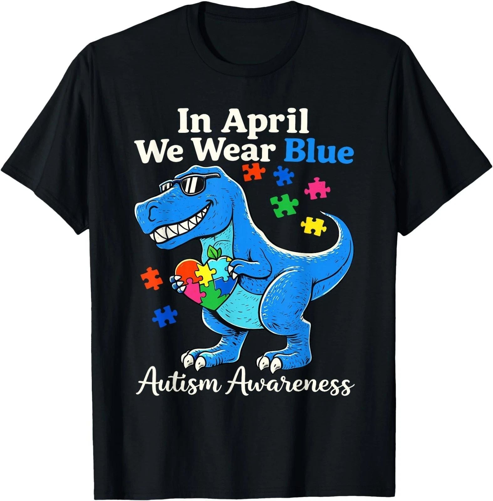 Funny T Rex with Puzzle Autistic Autism Awareness Men Boys Kid Adult T-Shirt Unisex T-shirt, Sweatshirt, Hoodie, Long Sleeve Tee - T-Shirt, Sweatshirt, Hoodie