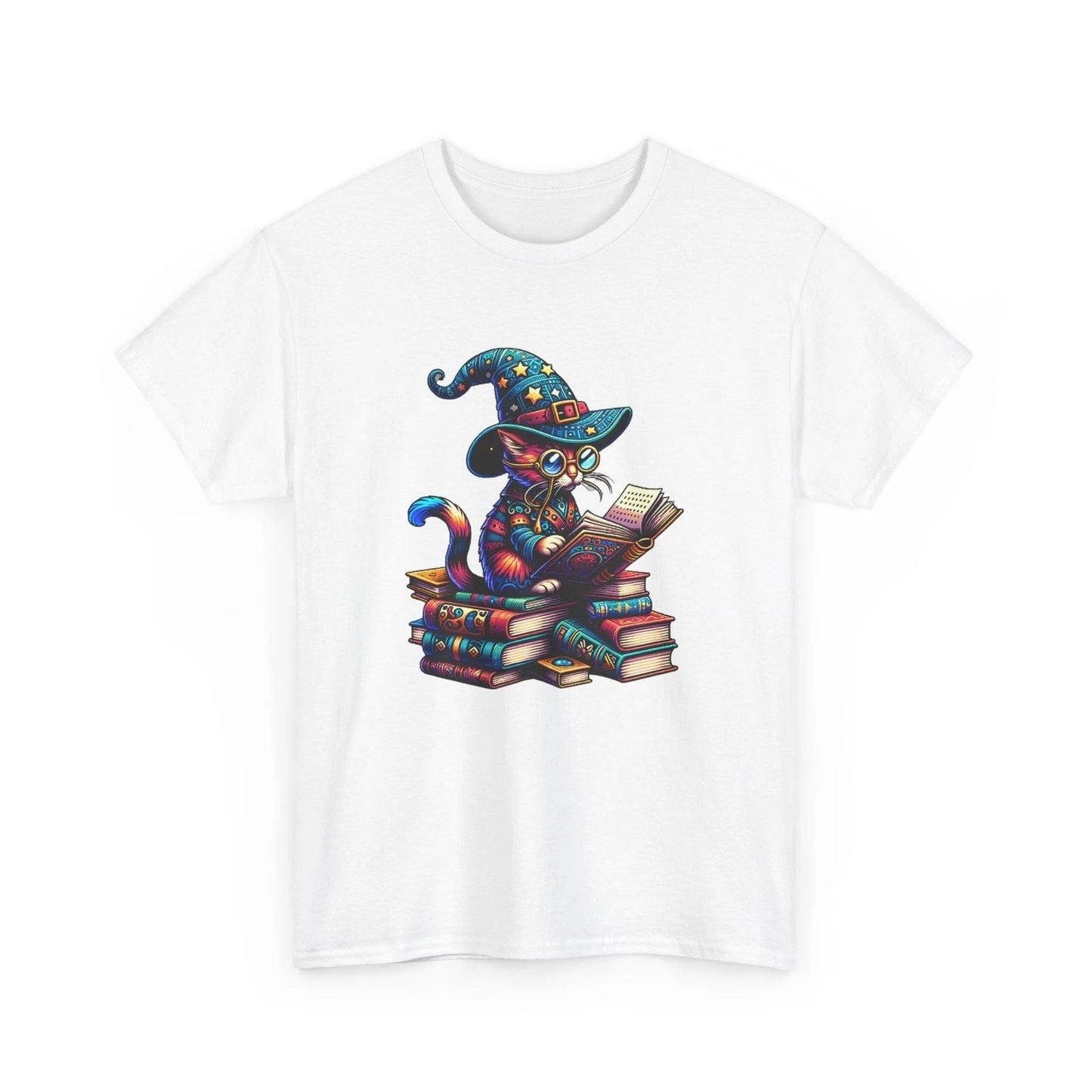 Unisex Adult T Shirt Colorful Cat Wizard Reading Books Magical Pet Lover Gift Unisex T-shirt, Sweatshirt, Hoodie, Long Sleeve Tee - T-Shirt, Sweatshirt, Hoodie