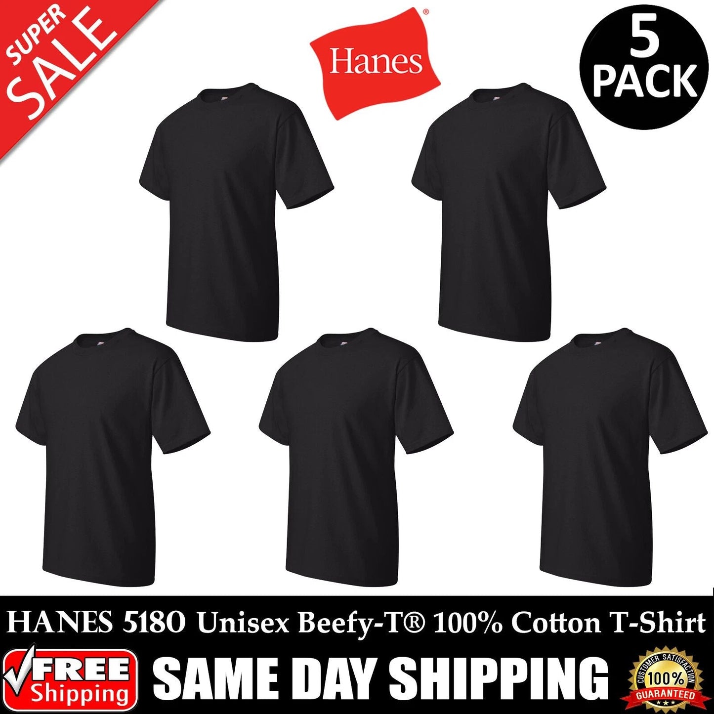 PACK OF 5 HANES PLAIN Mens Black T Shirt Blank Wholesale T-Shirt - 5180 S-XL Unisex T-shirt, Sweatshirt, Hoodie, Long Sleeve Tee - T-Shirt, Sweatshirt, Hoodie