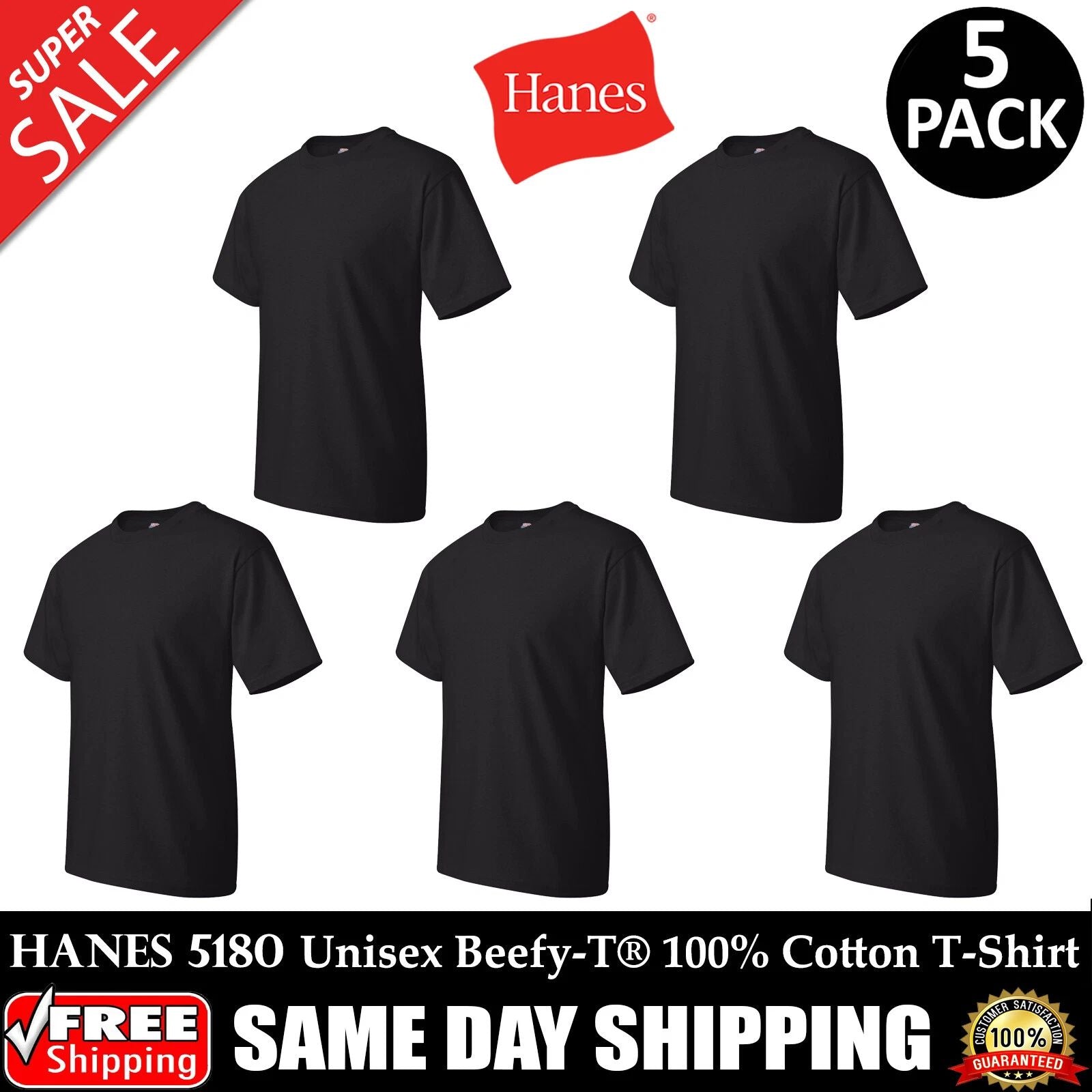 PACK OF 5 HANES PLAIN Mens Black T Shirt Blank Wholesale T-Shirt - 5180 S-XL Unisex T-shirt, Sweatshirt, Hoodie, Long Sleeve Tee - T-Shirt, Sweatshirt, Hoodie