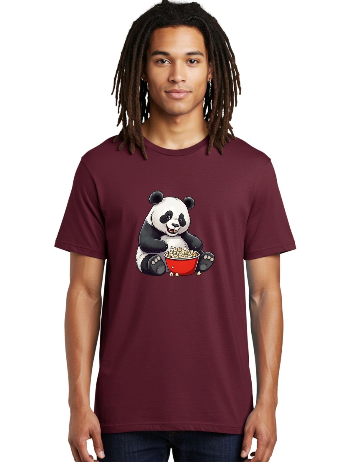 Panda-With-Popcorn Mens Graphic Tee, 100% Cotton, Casual Summer Wear Unisex T-shirt, Sweatshirt, Hoodie, Long Sleeve Tee - T-Shirt, Sweatshirt, Hoodie