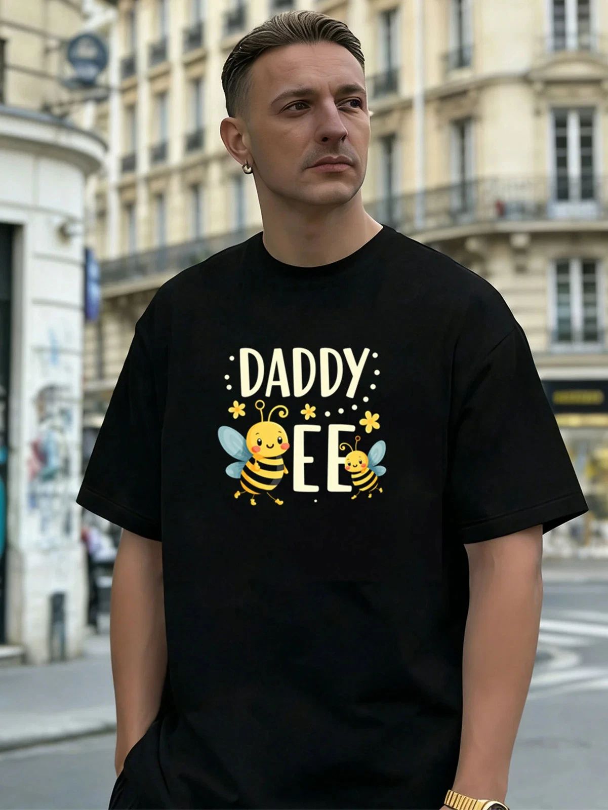 Cute Bee Daddy&Bee Graphic 100% Cotton Men's T-Shirt for Daily Casual Wear Unisex T-shirt, Sweatshirt, Hoodie, Long Sleeve Tee - T-Shirt, Sweatshirt, Hoodie
