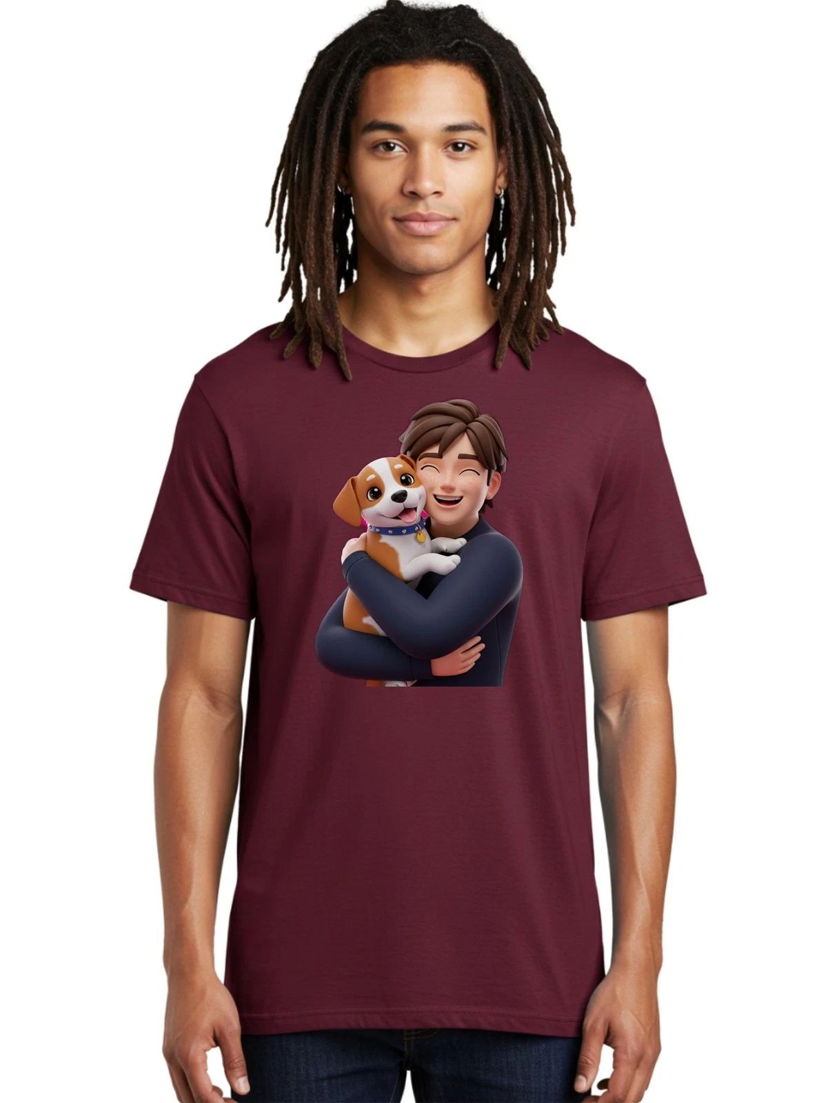 Man-Hugging-Dog Mens Graphic Tee, 100% Cotton, Casual Summer Wear Unisex T-shirt, Sweatshirt, Hoodie, Long Sleeve Tee - T-Shirt, Sweatshirt, Hoodie