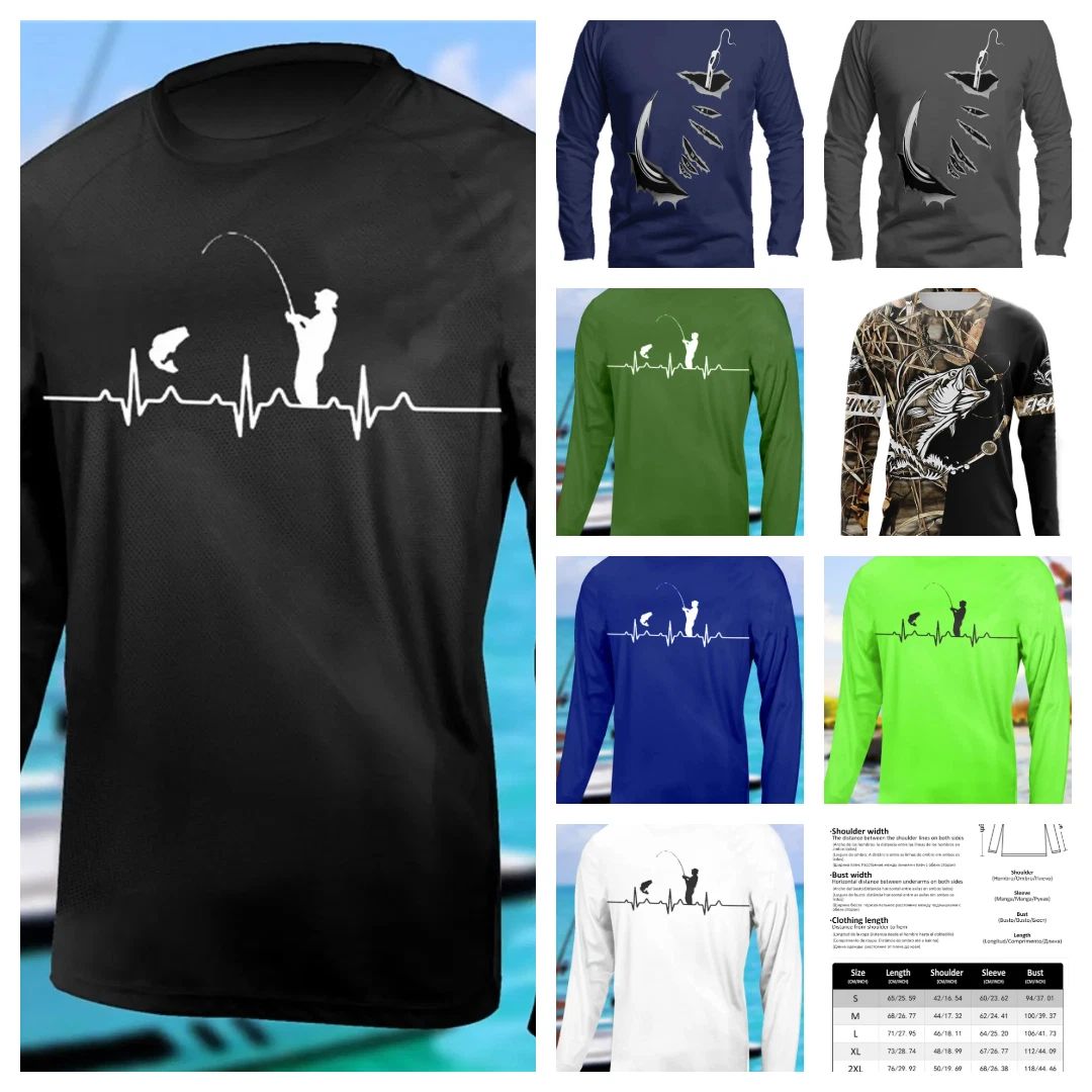 NEW Mens Funny Calm Fishing 3D Printed Graphic T-Shirt Long Sleeve UV Protection Unisex T-shirt, Sweatshirt, Hoodie, Long Sleeve Tee - T-Shirt, Sweatshirt, Hoodie
