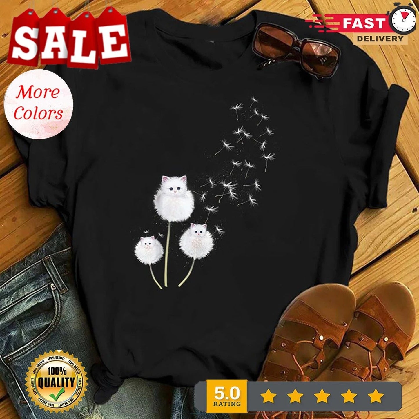 Cat Dandelion Flower T shirt Cat Lover Gift - Gift for Cat Lovers - Funny Cat... Unisex T-shirt, Sweatshirt, Hoodie, Long Sleeve Tee - T-Shirt, Sweatshirt, Hoodie