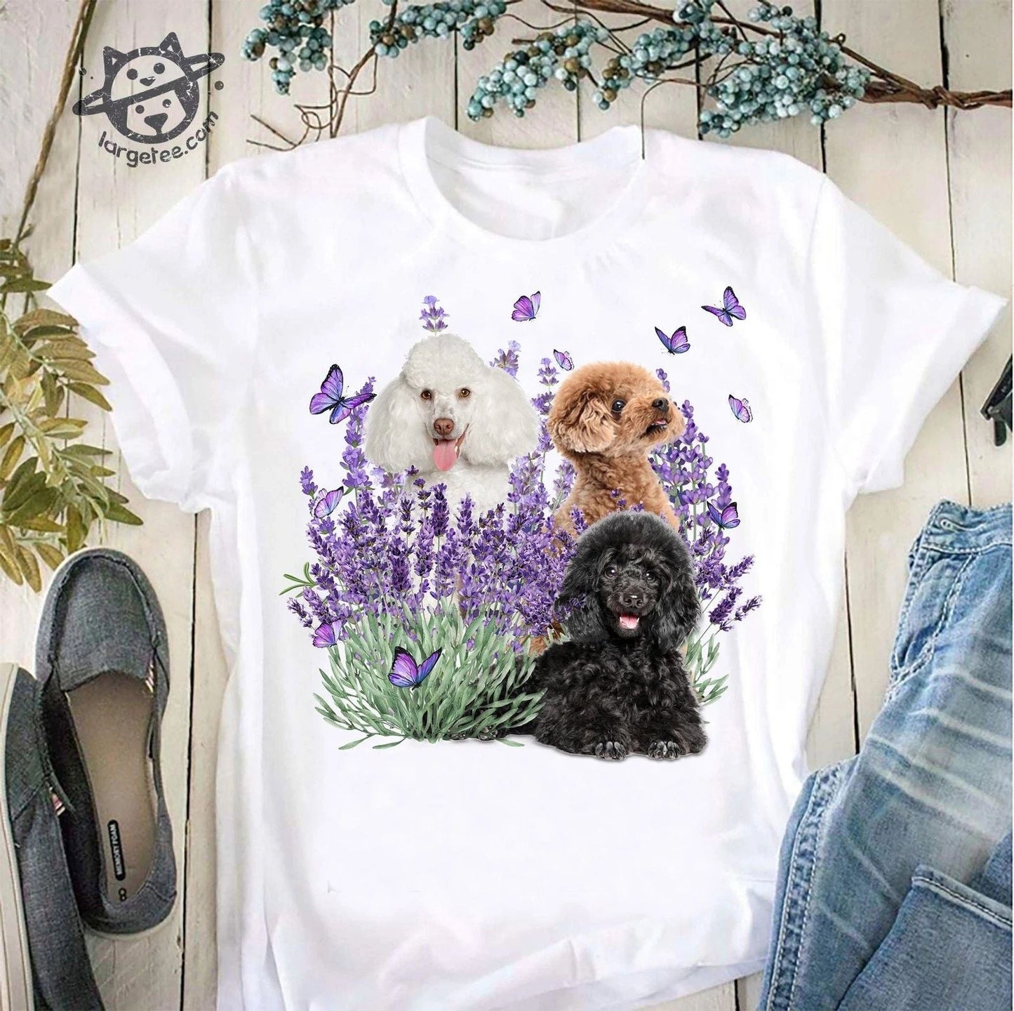 Poodle dog and butterflies  Dog lover Unisex T-shirt, Sweatshirt, Hoodie, Long Sleeve Tee - T-Shirt, Sweatshirt, Hoodie