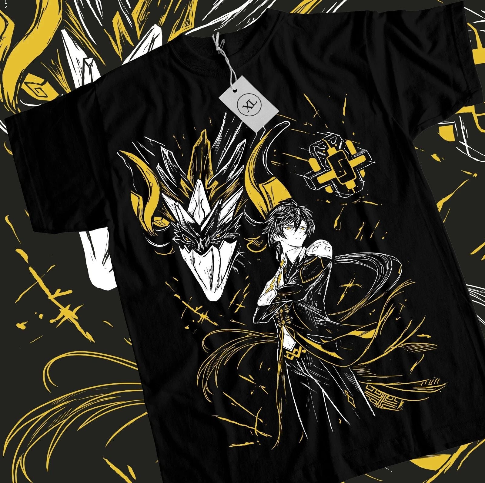 Zhongli Genshin Impact T-shirt Anime Boys Girl Kawaii Black Shirt Tee All Size Unisex T-shirt, Sweatshirt, Hoodie, Long Sleeve Tee - T-Shirt, Sweatshirt, Hoodie