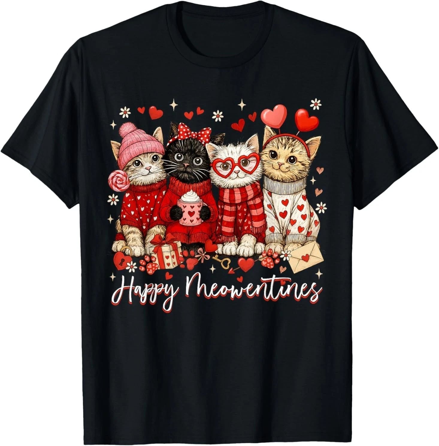Happy Meowentines Cute Valentine Cat Lovers Girls Women T-Shirt Unisex T-shirt, Sweatshirt, Hoodie, Long Sleeve Tee - T-Shirt, Sweatshirt, Hoodie