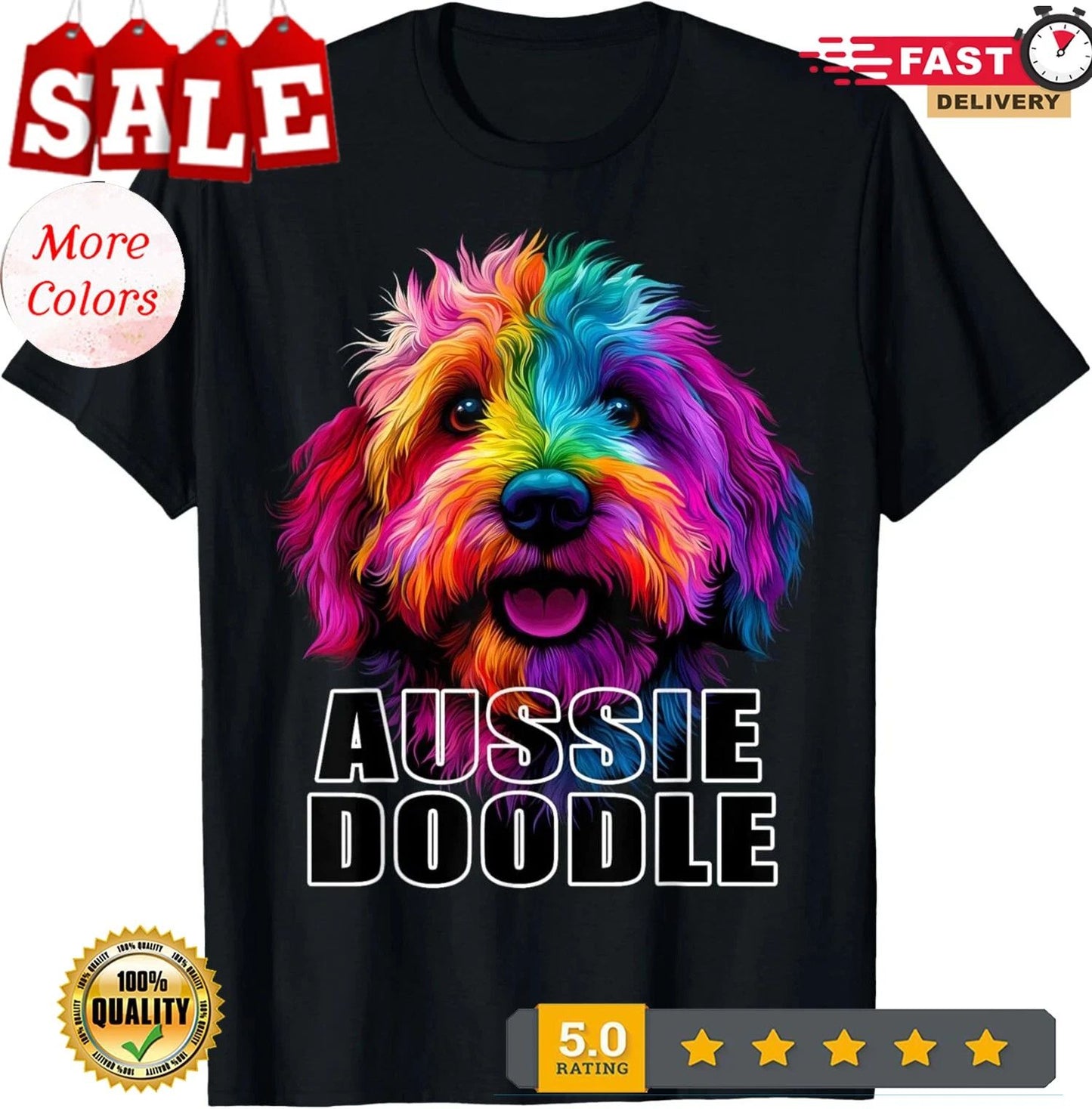 2025/Aussiedoodle Aussie Doodle Puppy Dog Lover Colorful Black T-Shirt Unisex T-shirt, Sweatshirt, Hoodie, Long Sleeve Tee - T-Shirt, Sweatshirt, Hoodie
