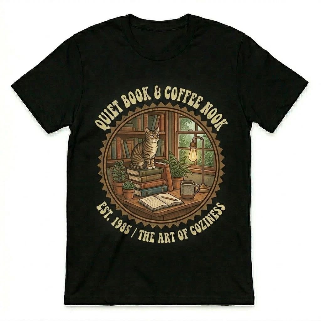 The Cabin Reader's Sanctuary T-Shirt Est 1985 Fireside Cat Book Lover Vintage Te Unisex T-shirt, Sweatshirt, Hoodie, Long Sleeve Tee - T-Shirt, Sweatshirt, Hoodie