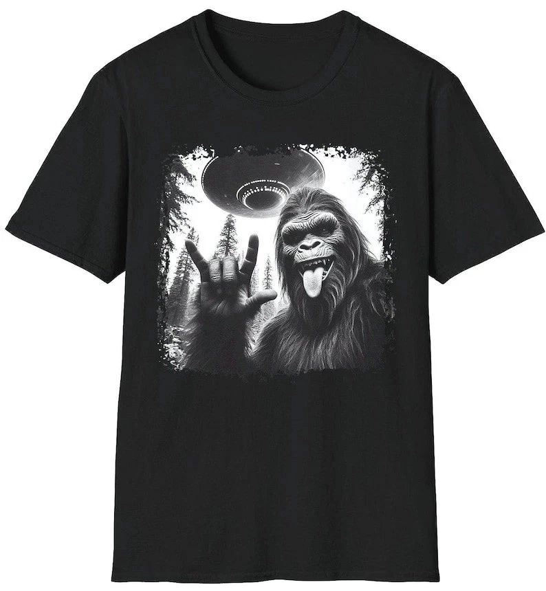 Funny Bigfoot Alien Abduction T-Shirt: Cryptid UFO Tee Unisex T-shirt, Sweatshirt, Hoodie, Long Sleeve Tee - T-Shirt, Sweatshirt, Hoodie