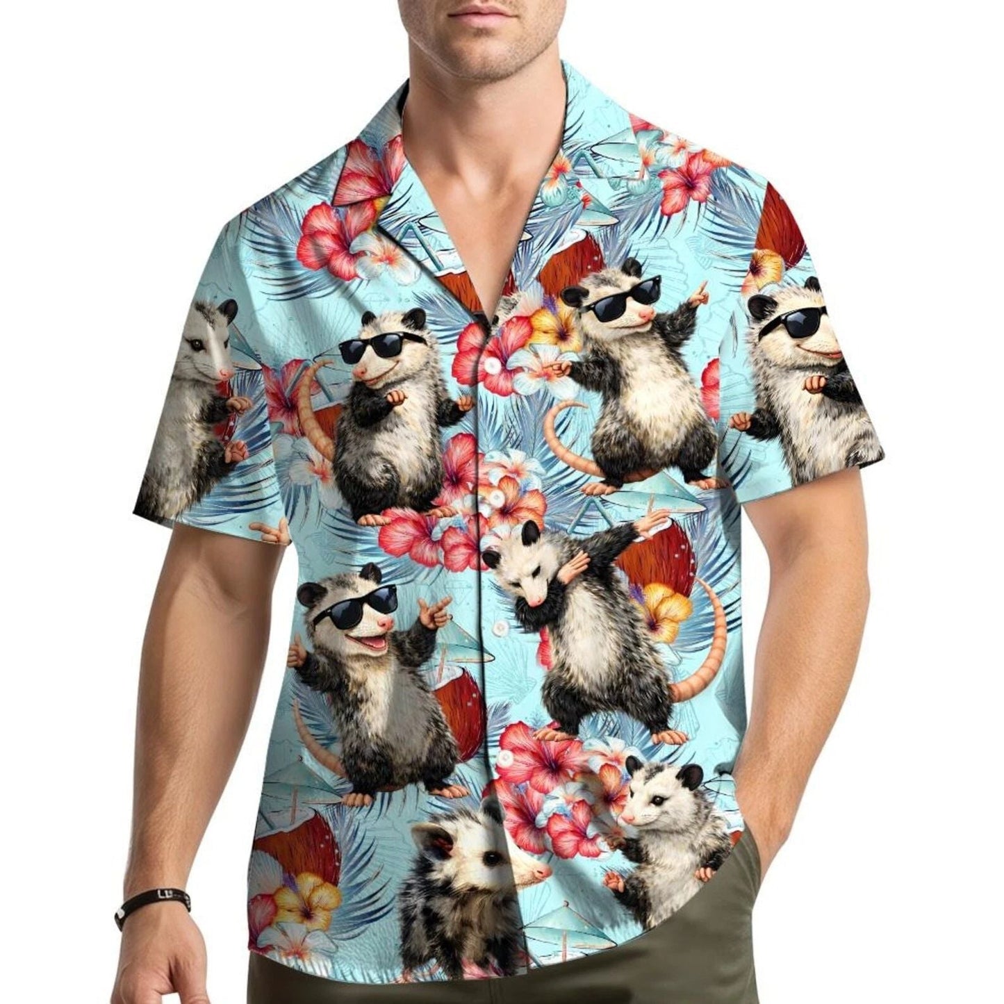 Cute Possum Hawaiian Shirt Cartoon Opossum Floral Tropical Aloha Summer Shirt Unisex T-shirt, Sweatshirt, Hoodie, Long Sleeve Tee - T-Shirt, Sweatshirt, Hoodie