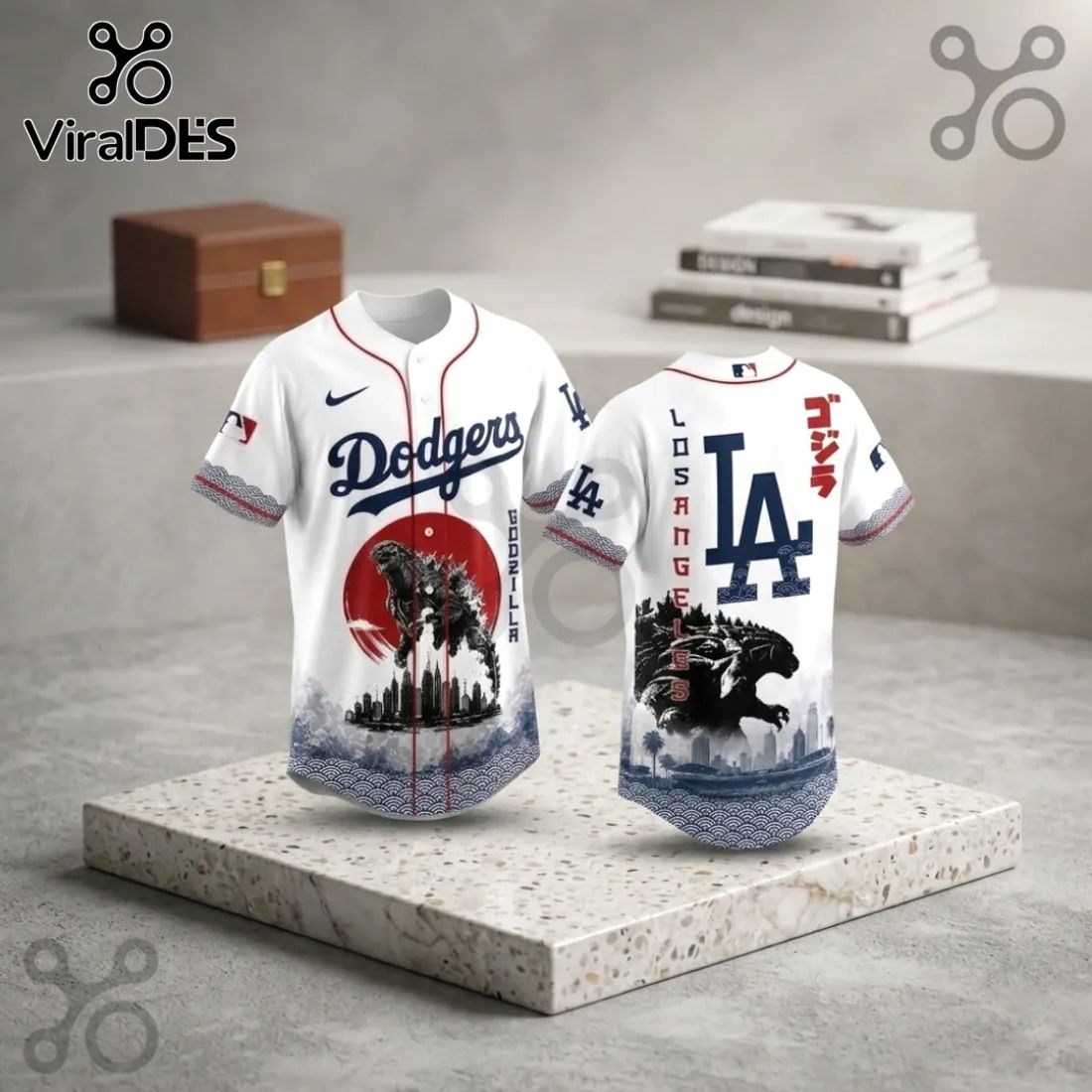 Godzilla Minus One x Los Angeles Dodgers 2026 Baseball Jersey baseball jersey product view 4