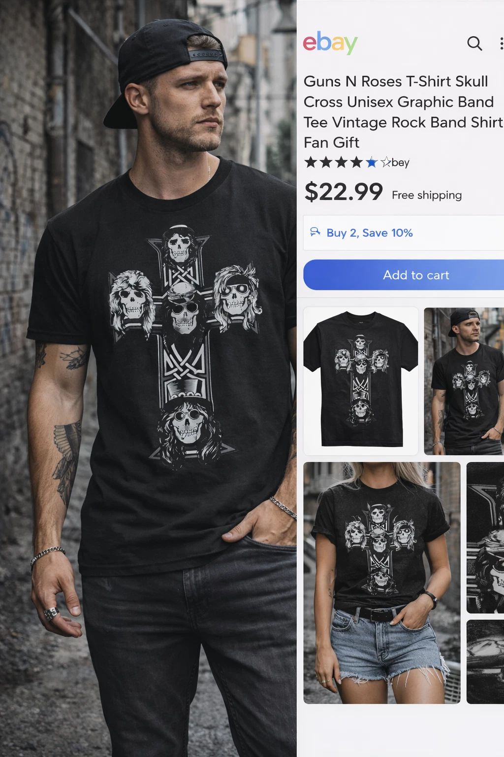 Skull Graphic Tee  Vintage Rock Style Streetwear Unisex T-shirt, Sweatshirt, Hoodie, Long Sleeve Tee - T-Shirt, Sweatshirt, Hoodie