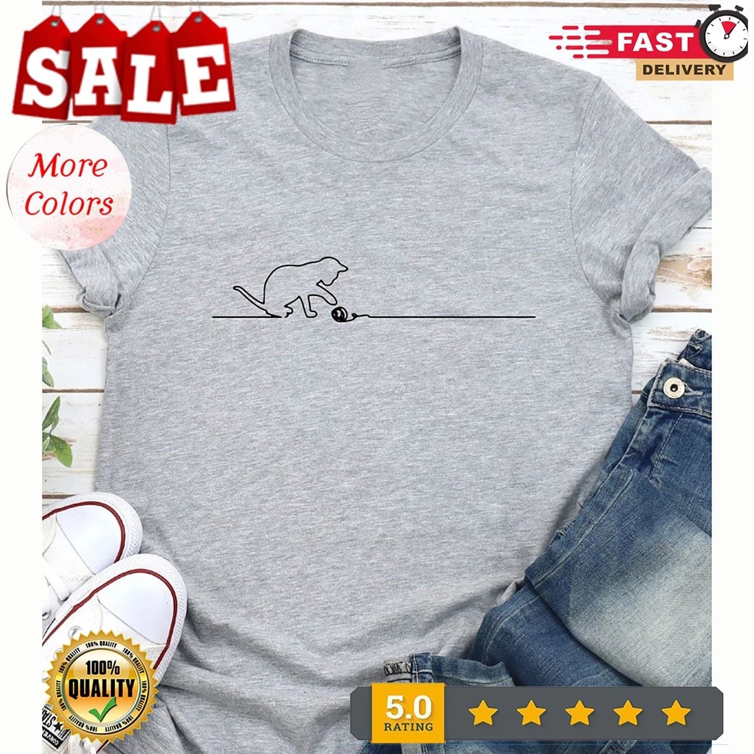 Cute Cat Playing With Thread Shirt, Cat Lover Shirt, Funny Cat Shirt, Animal ... Unisex T-shirt, Sweatshirt, Hoodie, Long Sleeve Tee - T-Shirt, Sweatshirt, Hoodie