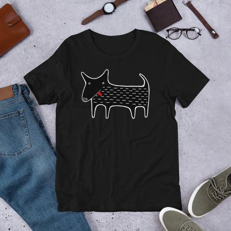 Black Dog T-Shirt, Kawaii Folk Art Animal Graphic Tee, Funny Dog Lover Gift Unisex T-shirt, Sweatshirt, Hoodie, Long Sleeve Tee - T-Shirt, Sweatshirt, Hoodie