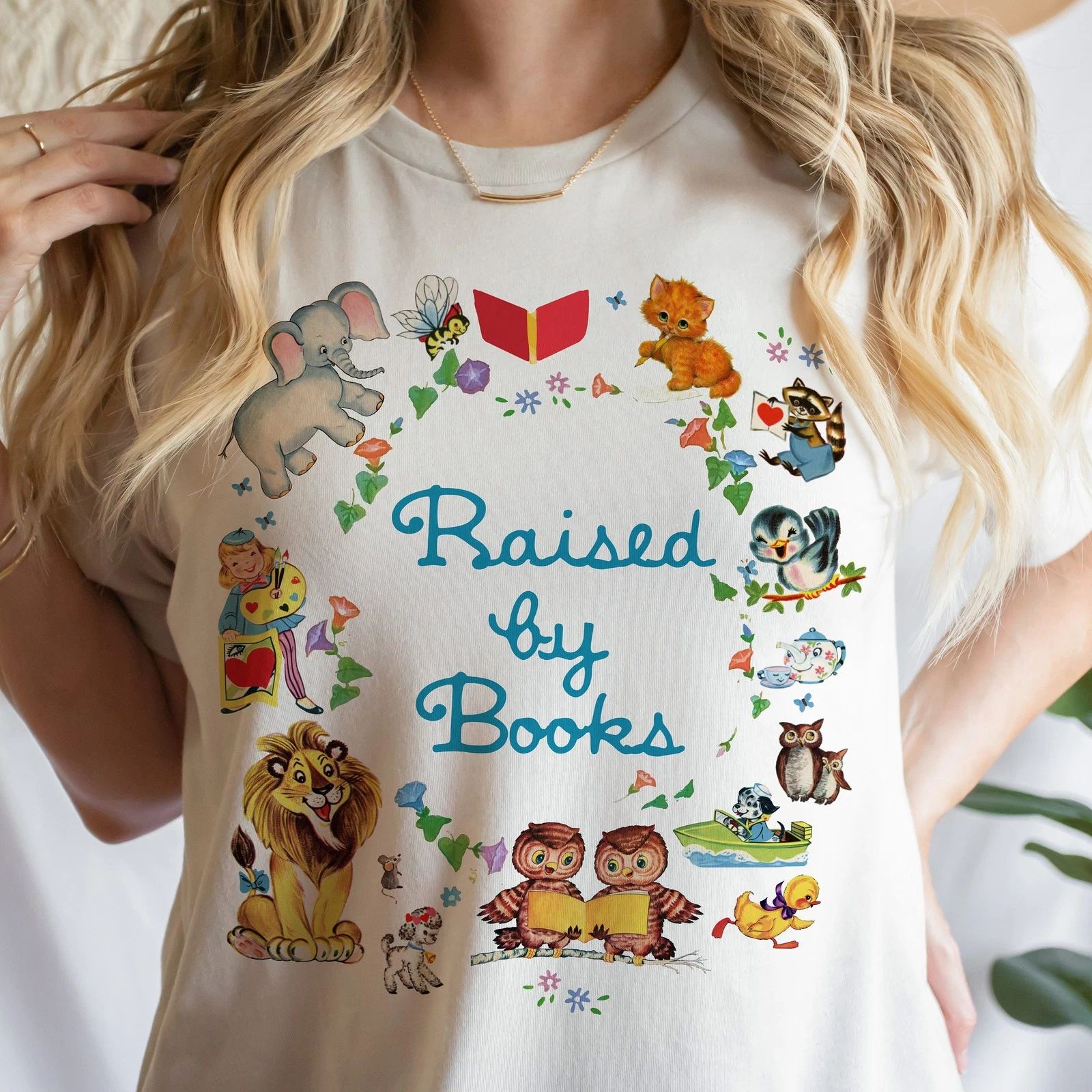 Raised by Books T-Shirt: Retro Teacher, Reading Lover Tee Unisex T-shirt, Sweatshirt, Hoodie, Long Sleeve Tee - T-Shirt, Sweatshirt, Hoodie