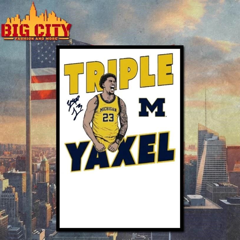 Yaxel Lendeborg Triple Michigan Wolverines Basketball - Adult & Kids T-Shirts, Sweatshirts & Hoodies apparel design preview 4