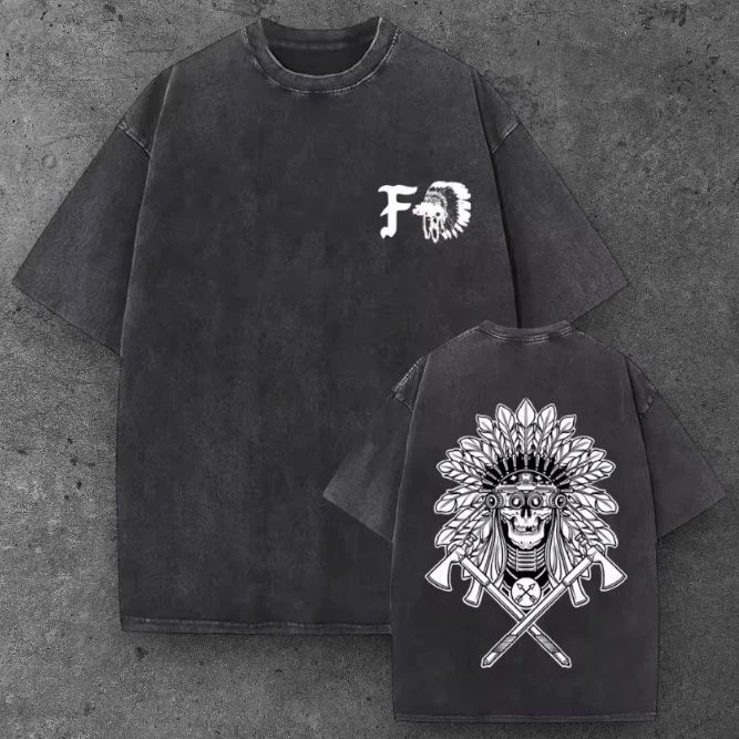 Mens War Bonnet Skull Tomahawk Oversized T Shirt Black Grunge Aesthetic S-2XL Unisex T-shirt, Sweatshirt, Hoodie, Long Sleeve Tee - T-Shirt, Sweatshirt, Hoodie