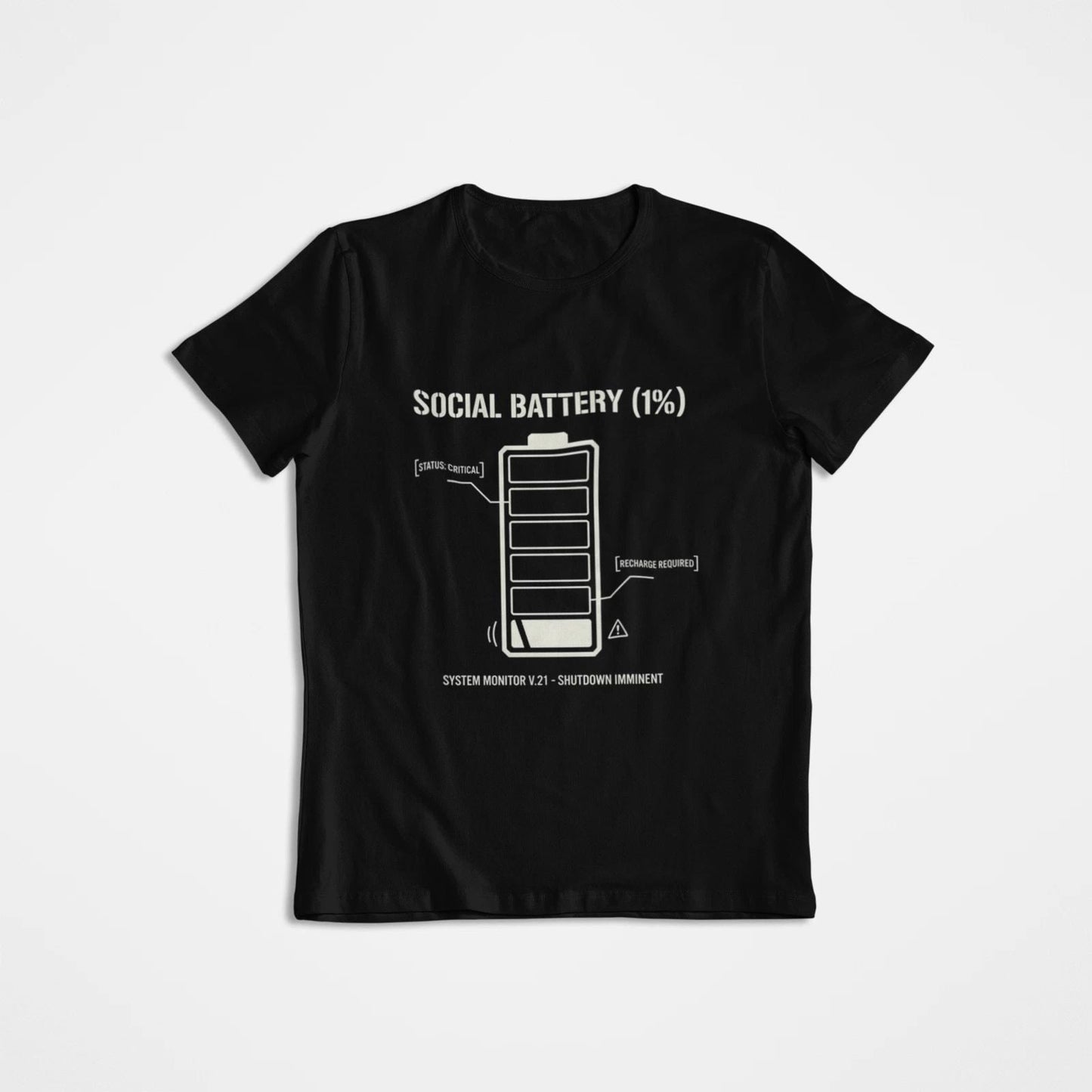SOCIAL BATTERY 1% T-Shirt - Funny Introvert Gift - Technical Social Anxiety Tee Unisex T-shirt, Sweatshirt, Hoodie, Long Sleeve Tee - T-Shirt, Sweatshirt, Hoodie