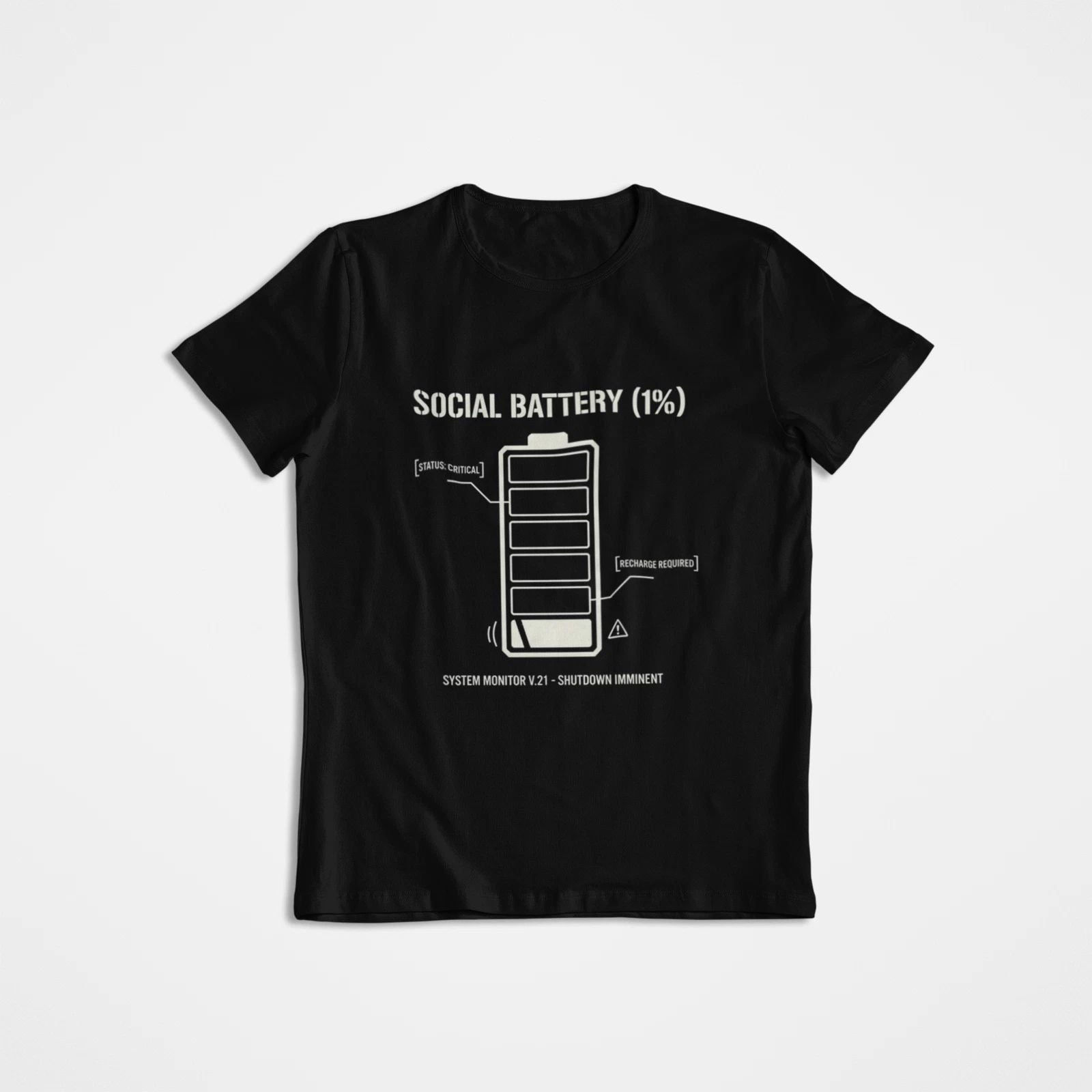 SOCIAL BATTERY 1% T-Shirt - Funny Introvert Gift - Technical Social Anxiety Tee Unisex T-shirt, Sweatshirt, Hoodie, Long Sleeve Tee - T-Shirt, Sweatshirt, Hoodie
