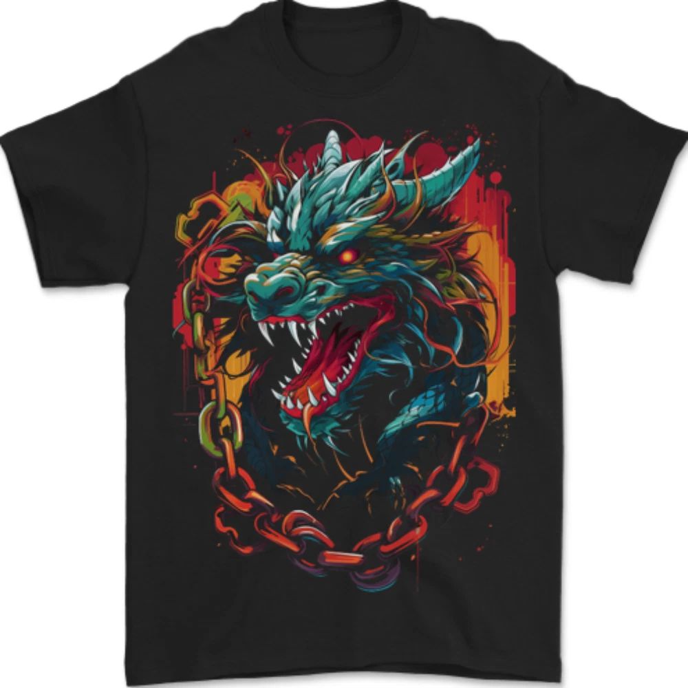 Dragon in Chains Fantasy Mens T-Shirt 100% Cotton Unisex T-shirt, Sweatshirt, Hoodie, Long Sleeve Tee - T-Shirt, Sweatshirt, Hoodie