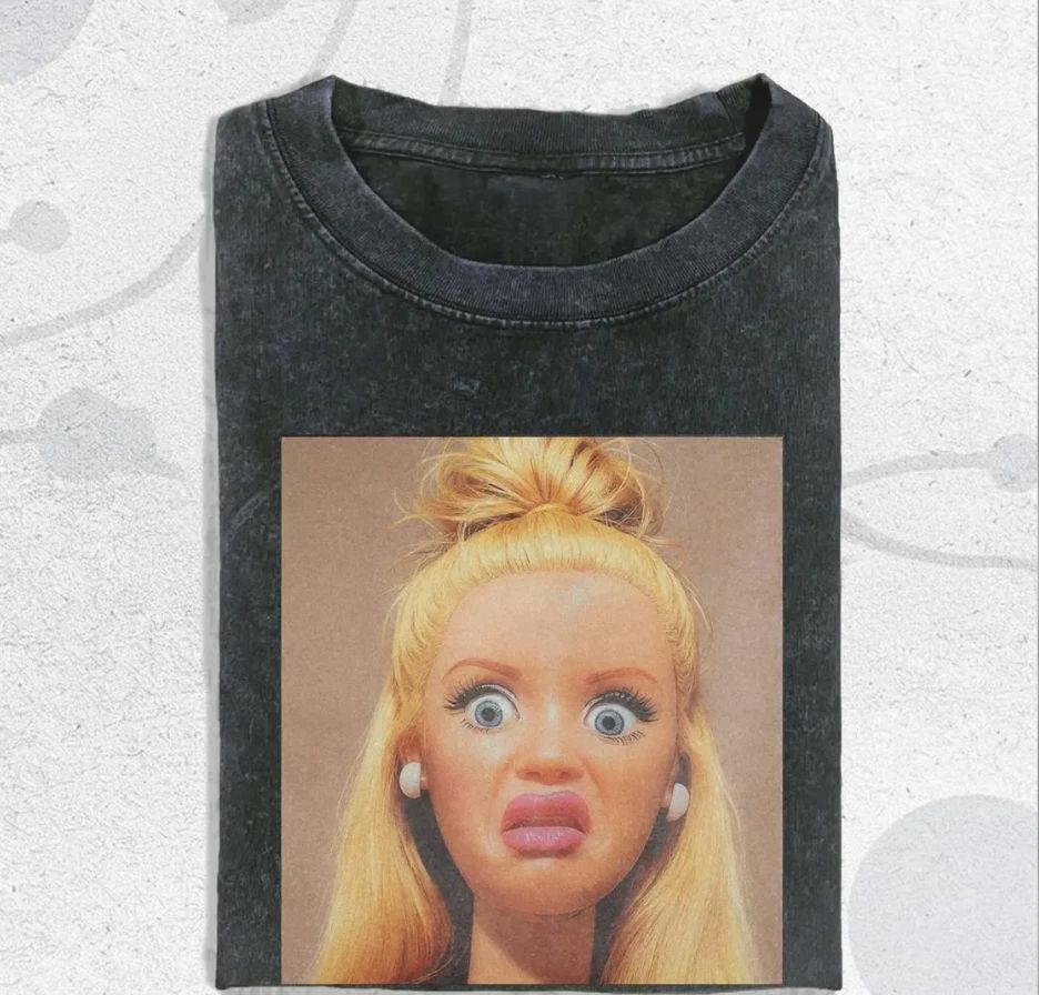 Vintage Washed Shock Doll Shirt, Surreal Doll Face Tee, Ironic Statement Shirt Unisex T-shirt, Sweatshirt, Hoodie, Long Sleeve Tee - T-Shirt, Sweatshirt, Hoodie