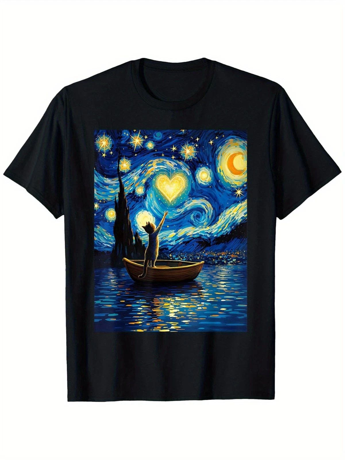 Cat Lover Graphic Starry Night Valentine'S Day T-Shirt,Suitable for Mens & Women Unisex T-shirt, Sweatshirt, Hoodie, Long Sleeve Tee - T-Shirt, Sweatshirt, Hoodie