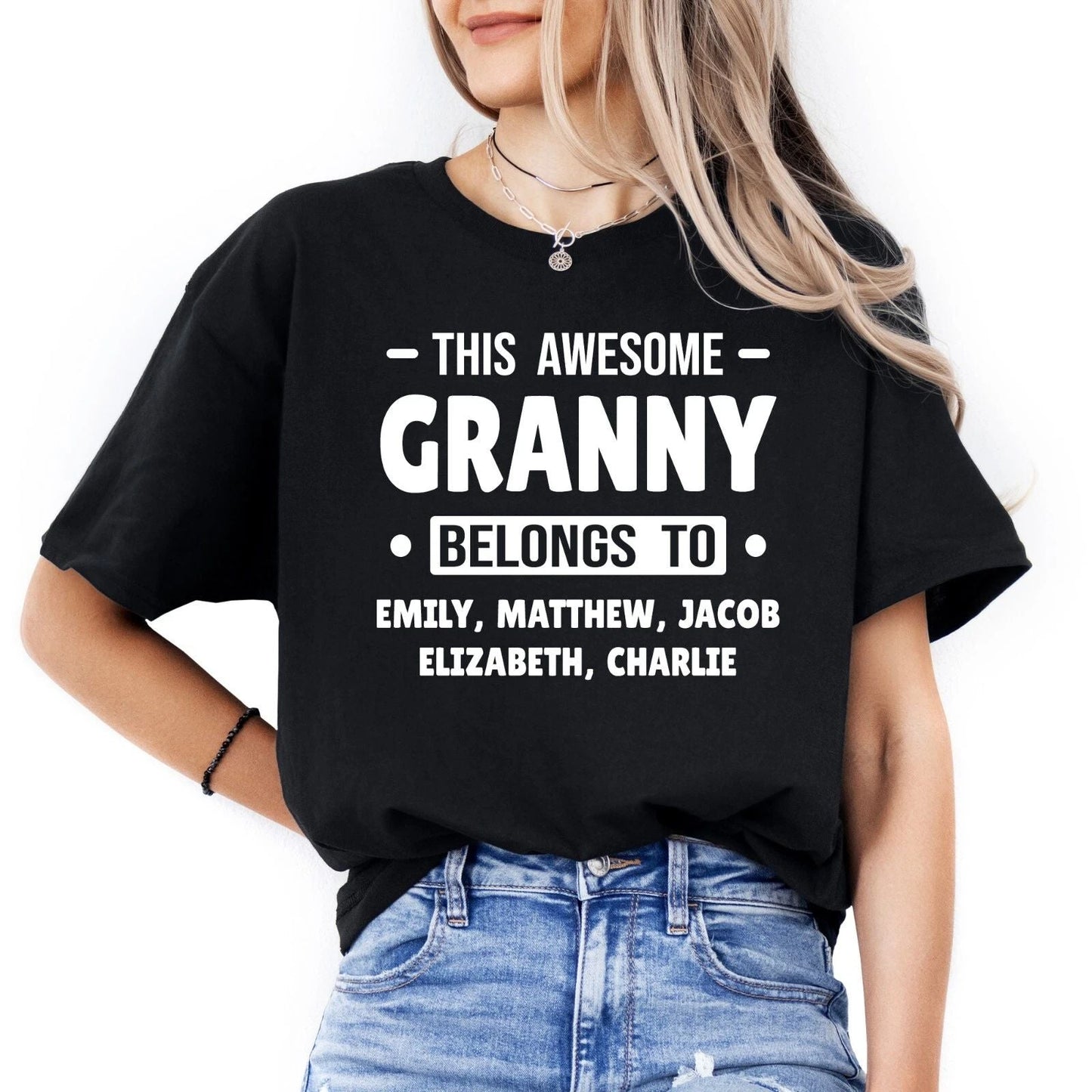 Custom Granny T-shirt with Kids Names Personalized Gigi Mimi Granny Mothers Day Unisex T-shirt, Sweatshirt, Hoodie, Long Sleeve Tee - T-Shirt, Sweatshirt, Hoodie