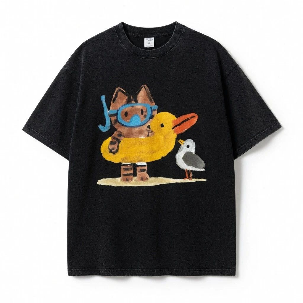 T-Shirt Cute Summer Cat Duck Cartoon Beach Graphic Tee Unisex Shirt Unisex T-shirt, Sweatshirt, Hoodie, Long Sleeve Tee - T-Shirt, Sweatshirt, Hoodie