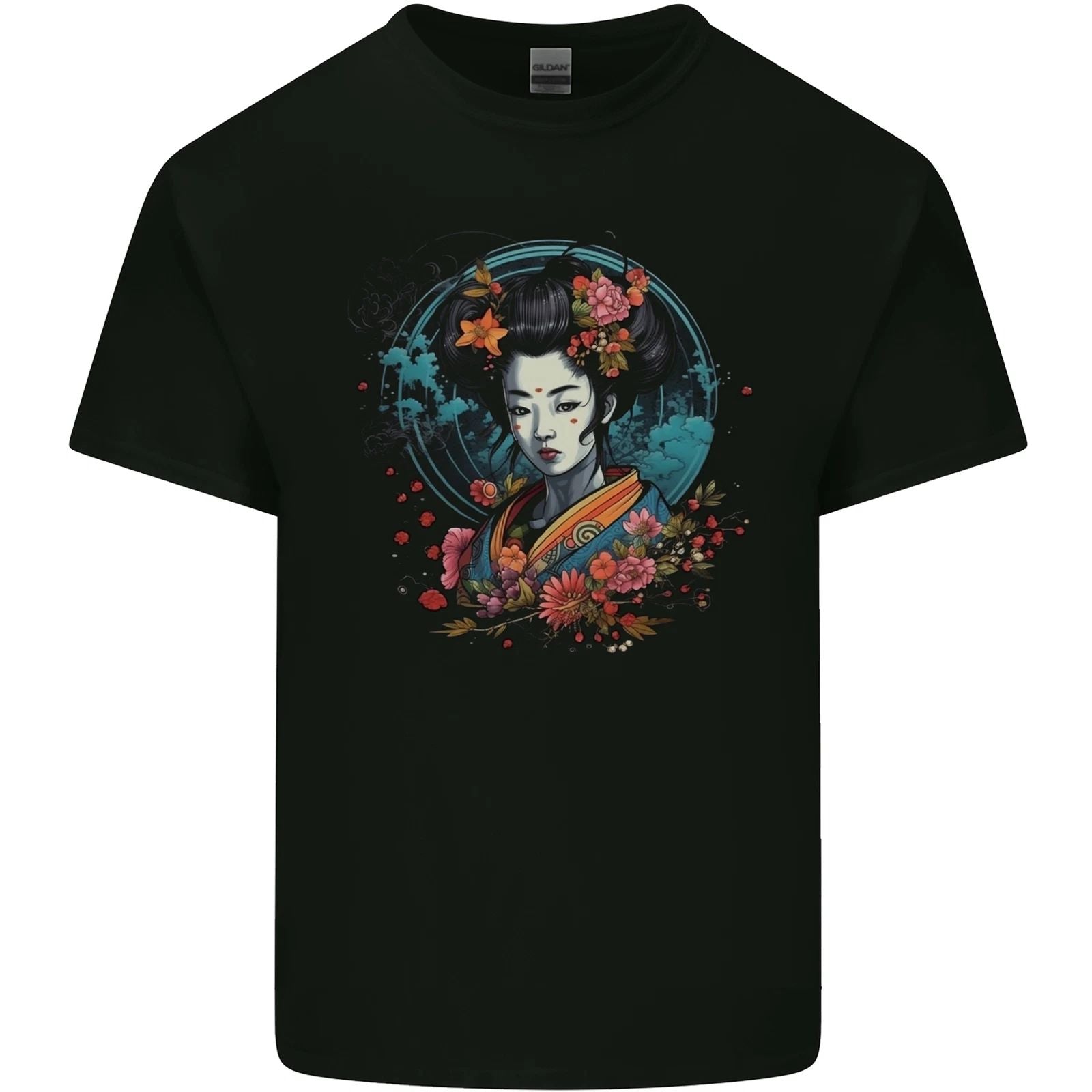 Geisha Girl With Flowers Fantasy Mens Cotton T-Shirt Tee Top Unisex T-shirt, Sweatshirt, Hoodie, Long Sleeve Tee - T-Shirt, Sweatshirt, Hoodie