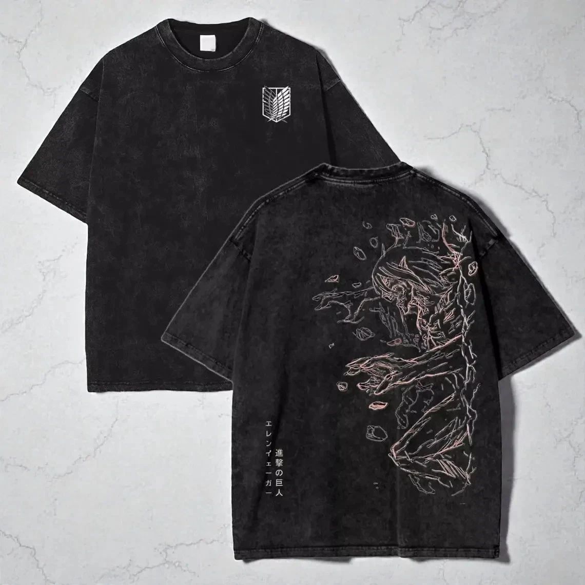 Distressed Attack On Titan Anime Tee | Retro Washed Shirt 3 Unisex T-shirt, Sweatshirt, Hoodie, Long Sleeve Tee - T-Shirt, Sweatshirt, Hoodie