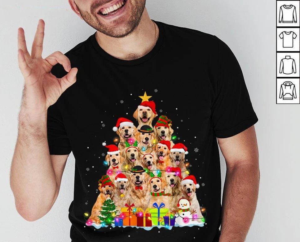 Hot Christmas Golden Retrievers Tree Xmas Gift Dog Lover Shirt Unisex T-shirt, Sweatshirt, Hoodie, Long Sleeve Tee - T-Shirt, Sweatshirt, Hoodie