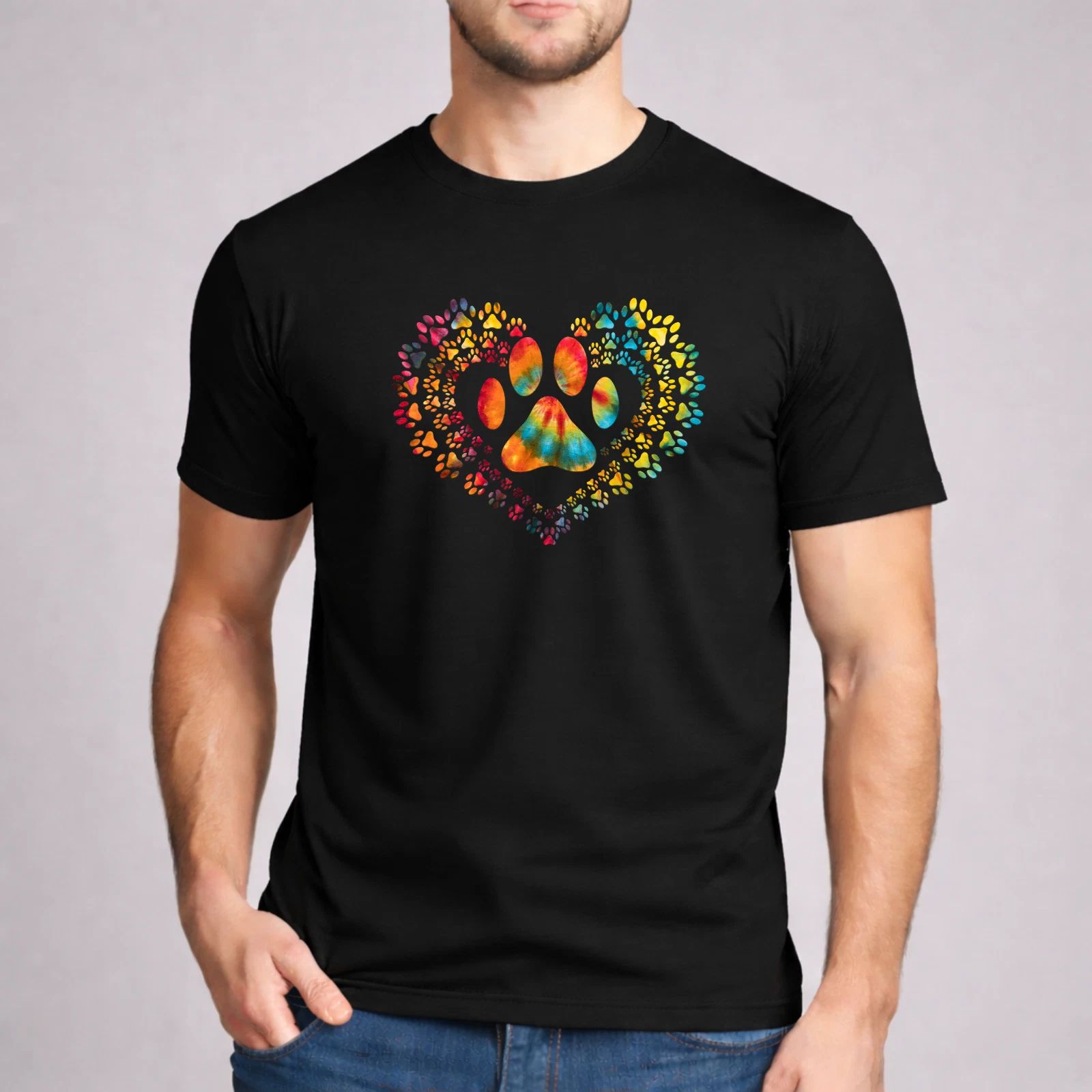 Dog Paw Heart Shirt Tie Dye Rainbow Dog Lover Gift Gildan Unisex Graphic Tee Unisex T-shirt, Sweatshirt, Hoodie, Long Sleeve Tee - T-Shirt, Sweatshirt, Hoodie