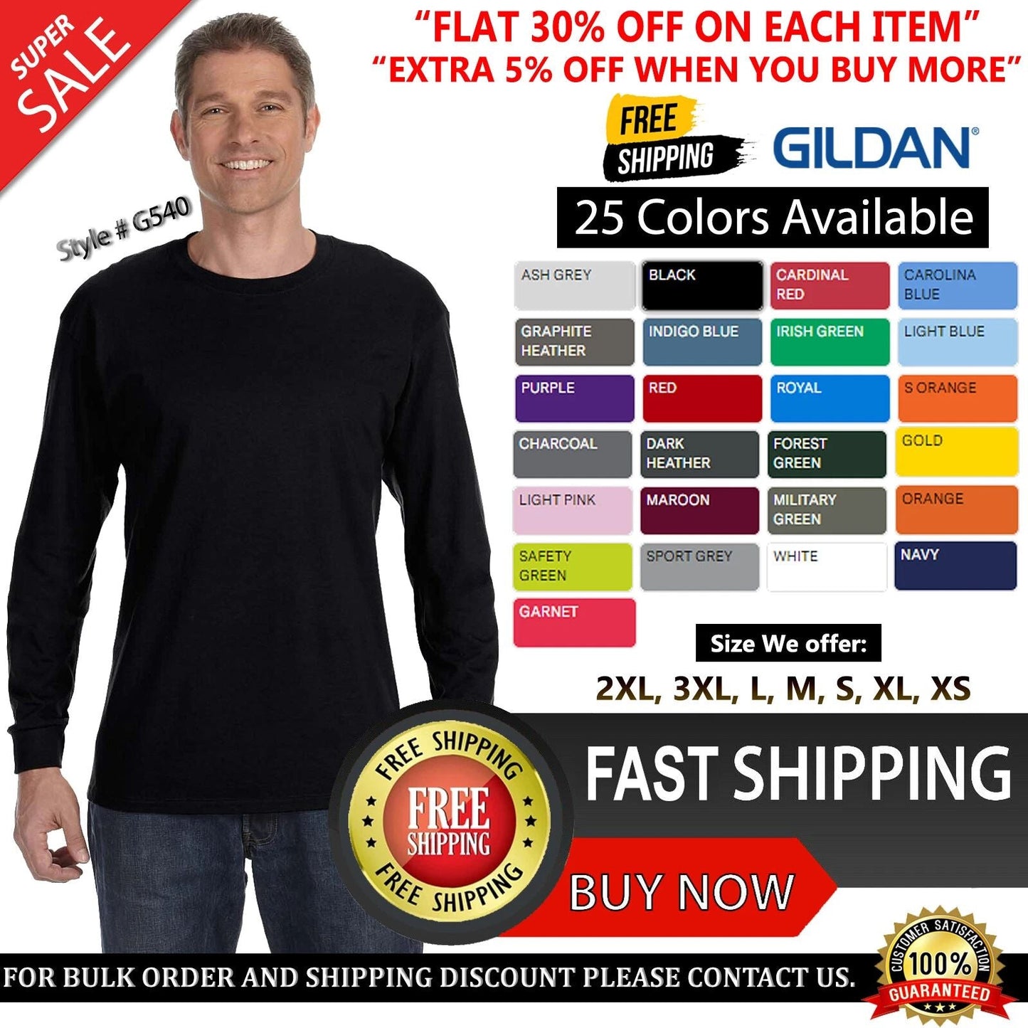 Gildan G540 Mens Heavy Cotton Preshrunk Tshirt Crew Neck Long Sleeve T-Shirt Unisex T-shirt, Sweatshirt, Hoodie, Long Sleeve Tee - T-Shirt, Sweatshirt, Hoodie
