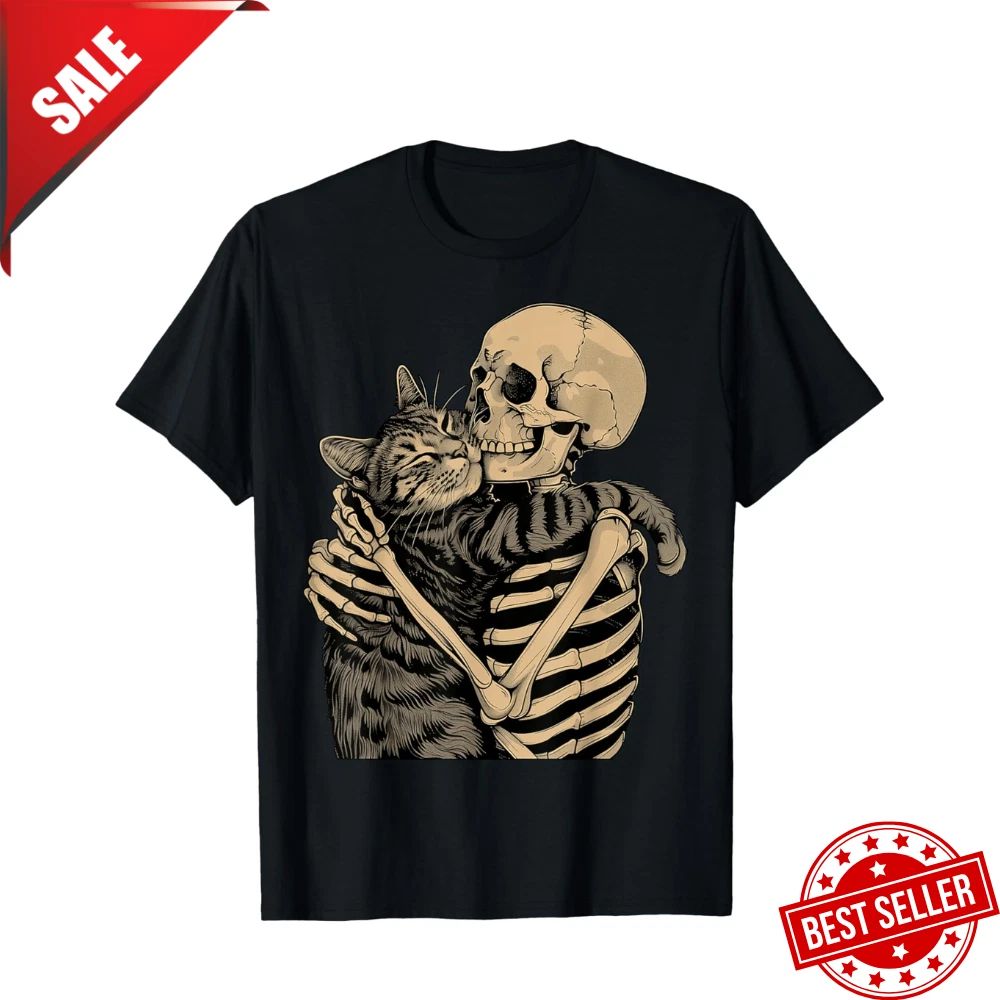 HOT SALE !! Skeleton Hugging Cat Halloween Cat Lover Cute Present Unisex T-Shirt Unisex T-shirt, Sweatshirt, Hoodie, Long Sleeve Tee - T-Shirt, Sweatshirt, Hoodie