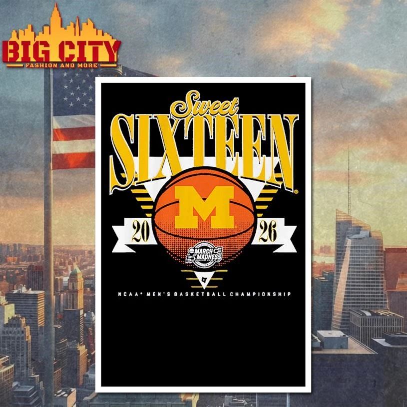 Michigan Wolverines MBB 2026 Sweet Sixteen Ncaa - Adult & Kids T-Shirts, Sweatshirts & Hoodies apparel design preview 4