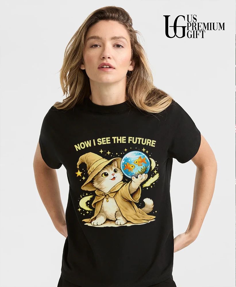 Wizard Cat now I see the future with goldfish - Adult & Kids T-Shirts, Sweatshirts & Hoodies apparel design preview 2