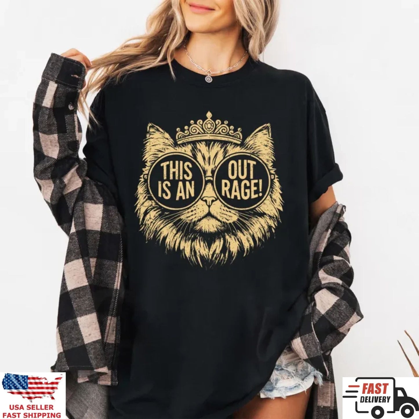Funny Cat This Is An Outrage T Shirt Cool Cat Lover Graphic Tee Vintage Gift Unisex T-shirt, Sweatshirt, Hoodie, Long Sleeve Tee - T-Shirt, Sweatshirt, Hoodie