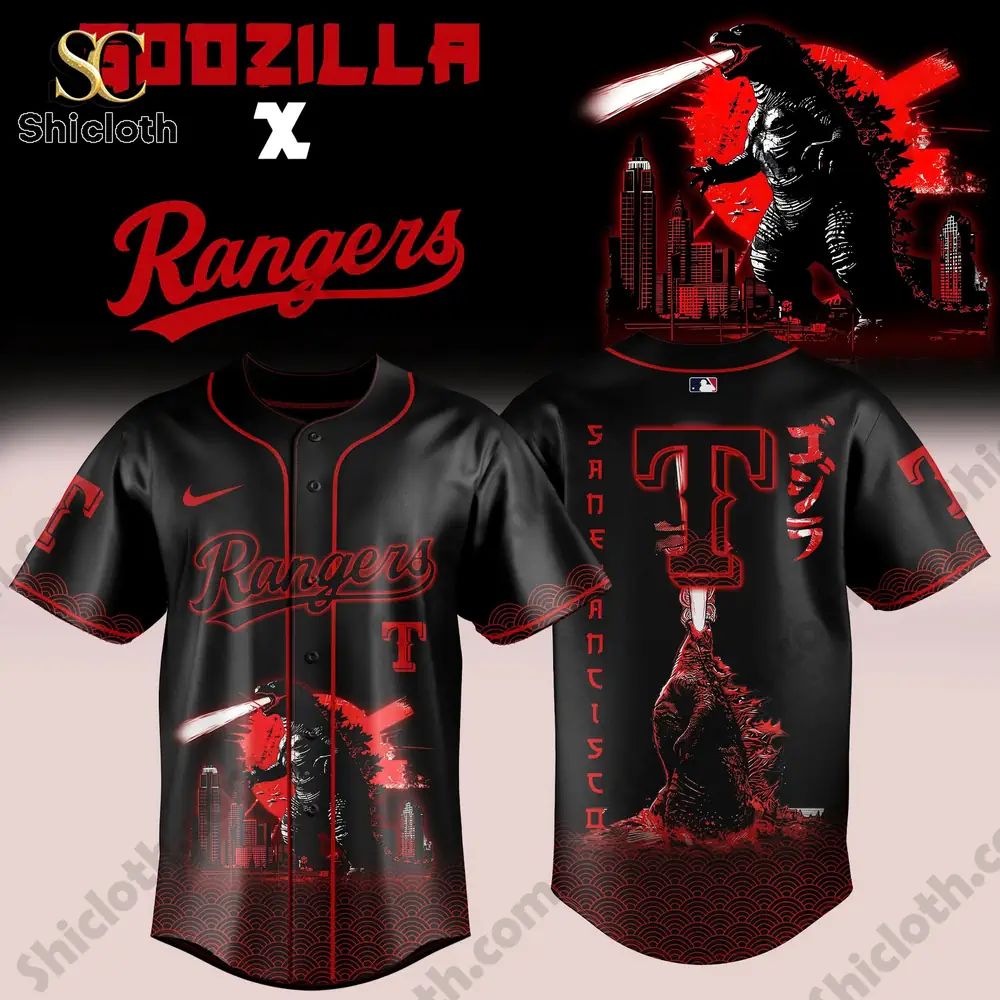 Texas Rangers x Godzilla 2026 Jersey baseball jersey product view 2