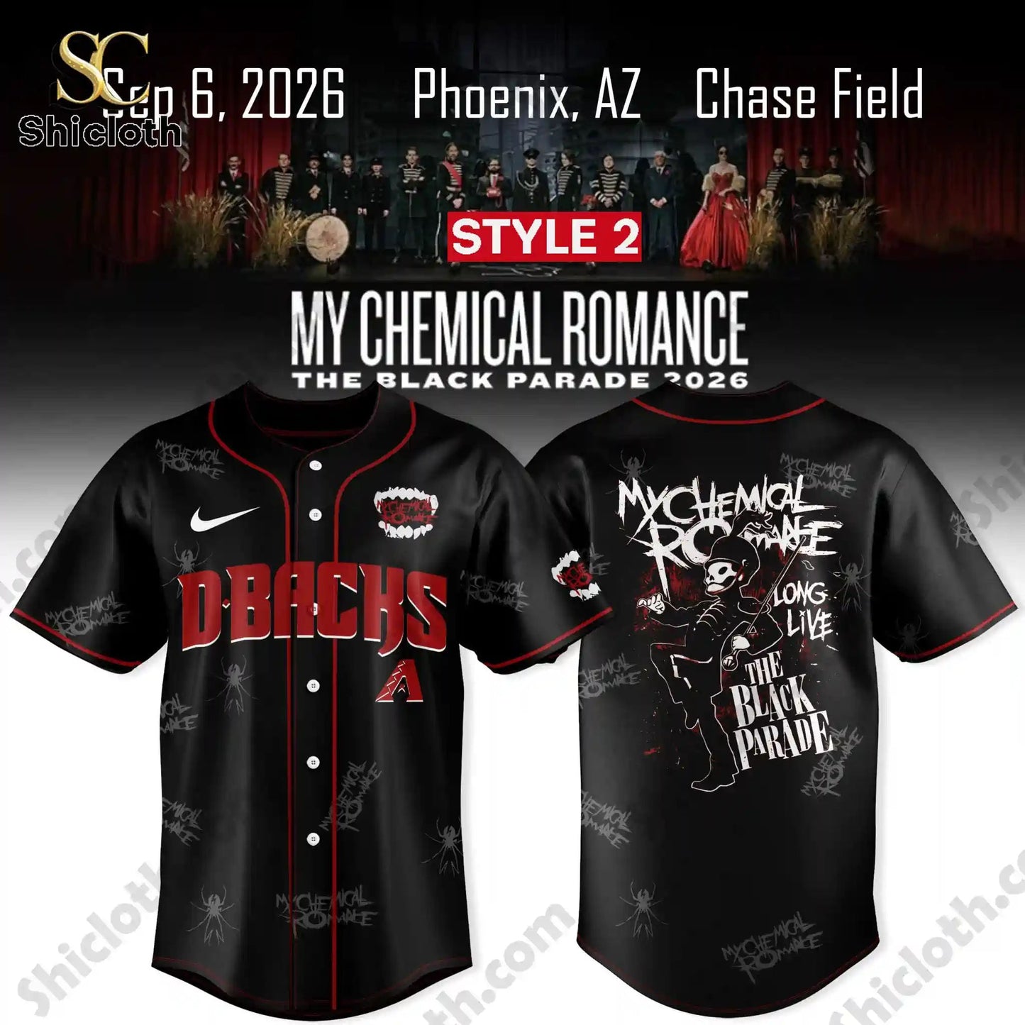 Arizona Diamondbacks x My Chemical Romance The Black Parade 2026 Jersey baseball jersey product view 3
