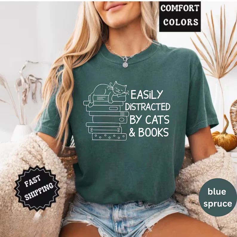 Easily Distracted By Cats Comfort Tee Funny Cat Lover Gift Unisex T-shirt, Sweatshirt, Hoodie, Long Sleeve Tee - T-Shirt, Sweatshirt, Hoodie