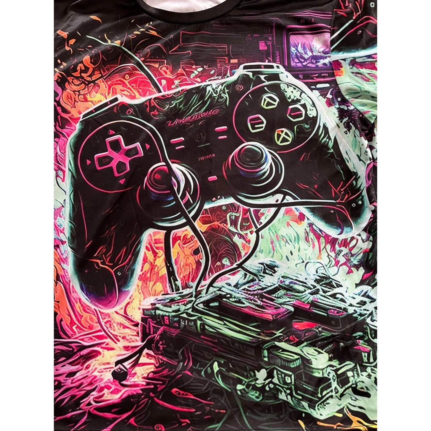 Unbranded Gamer T-Shirt Neon Controller All Over Print Mens Large Cyberpunk Tee Unisex T-shirt, Sweatshirt, Hoodie, Long Sleeve Tee - T-Shirt, Sweatshirt, Hoodie