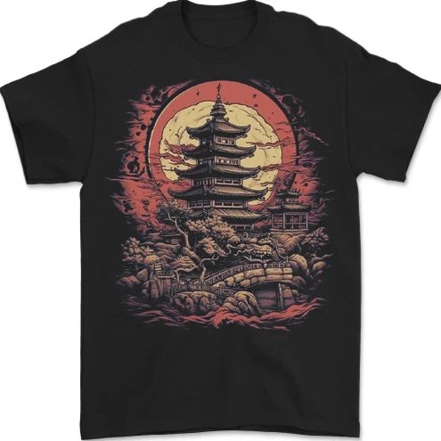 Fantasy Pagoda Sunset Mens T-Shirt 100% Cotton Unisex T-shirt, Sweatshirt, Hoodie, Long Sleeve Tee - T-Shirt, Sweatshirt, Hoodie