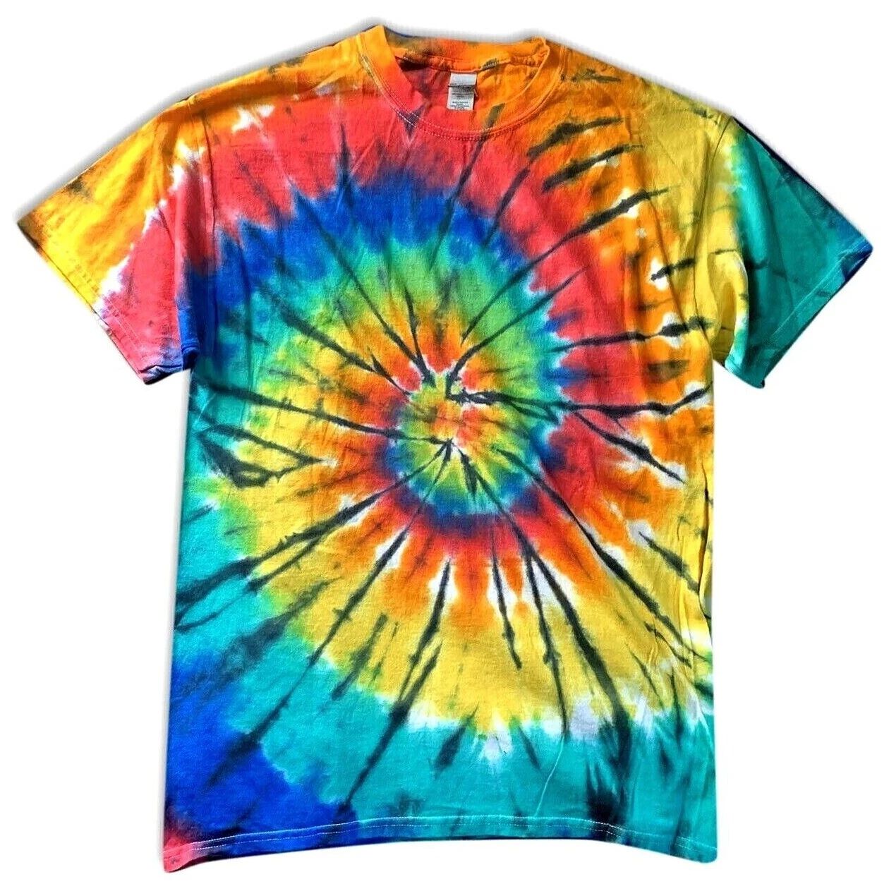 Vintage Tie Dye T Shirt Rainbow Spiral Hippie Boho Woodstock Style Cotton Large Unisex T-shirt, Sweatshirt, Hoodie, Long Sleeve Tee - T-Shirt, Sweatshirt, Hoodie