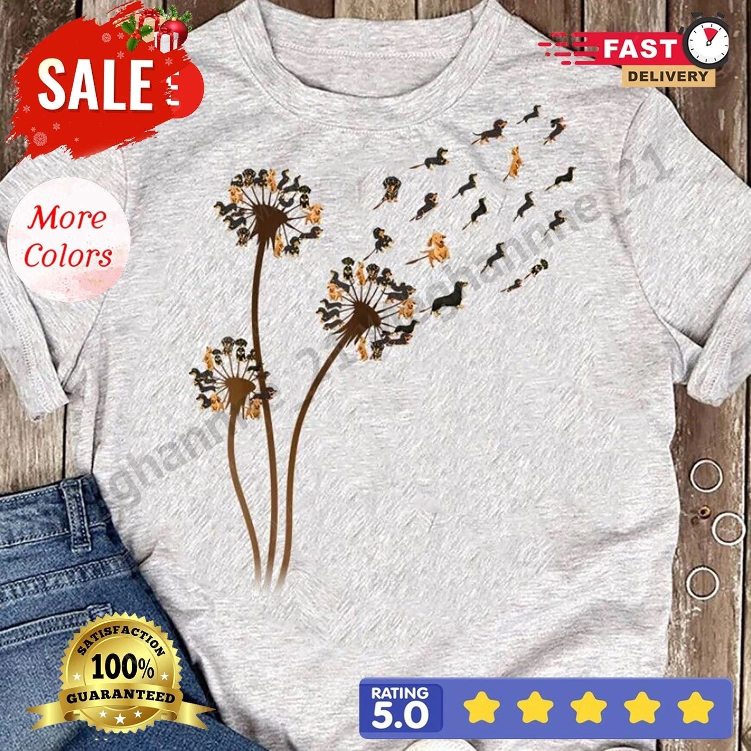 Dachshund Flower Fly Dandelion Funny Cute Dog Lover T-Shirt S-5XL. Unisex T-shirt, Sweatshirt, Hoodie, Long Sleeve Tee - T-Shirt, Sweatshirt, Hoodie