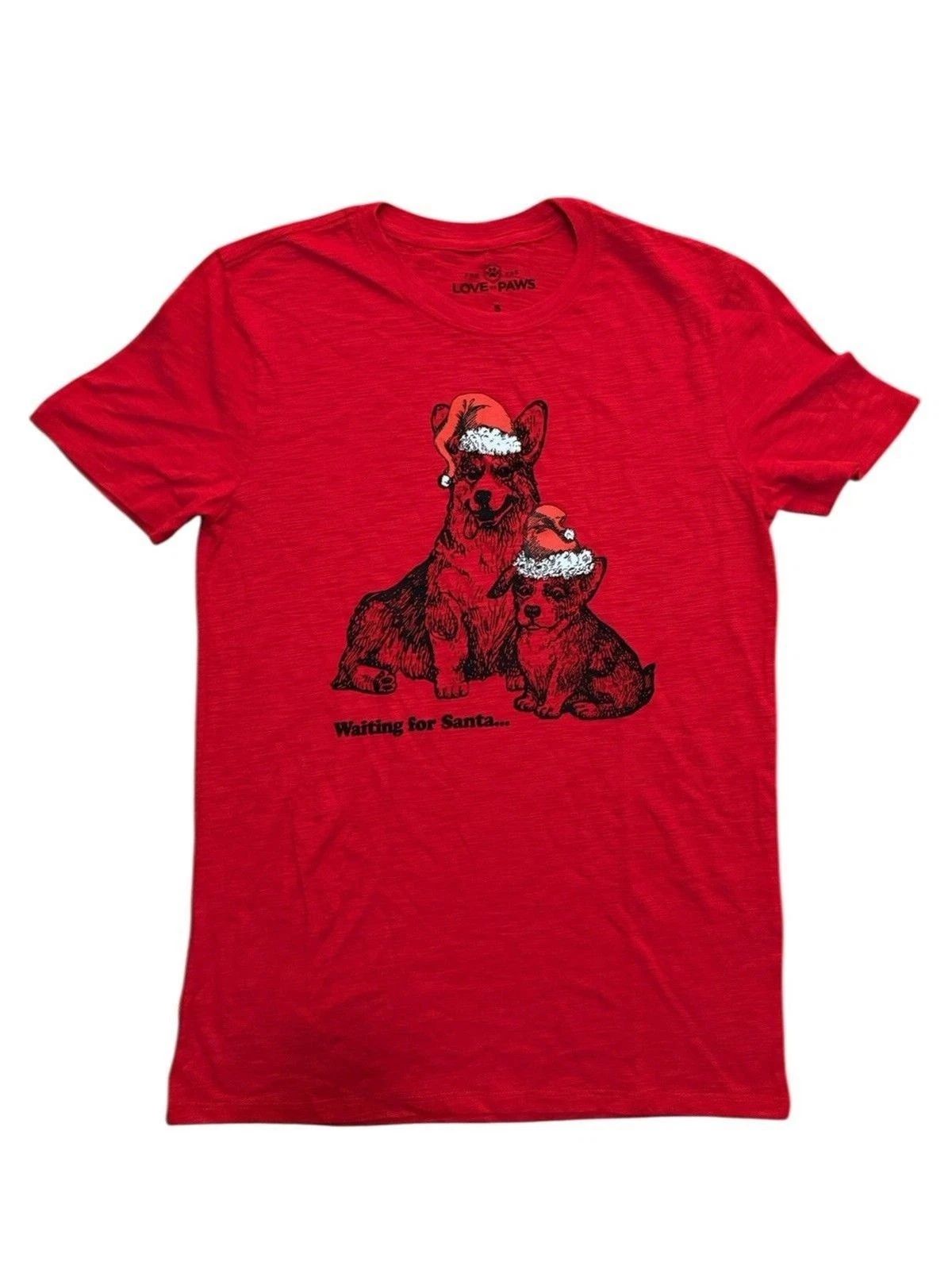 For The Love of Paws Waiting For Santa Dog Christmas T-Shirt Size S Red Unisex T-shirt, Sweatshirt, Hoodie, Long Sleeve Tee - T-Shirt, Sweatshirt, Hoodie